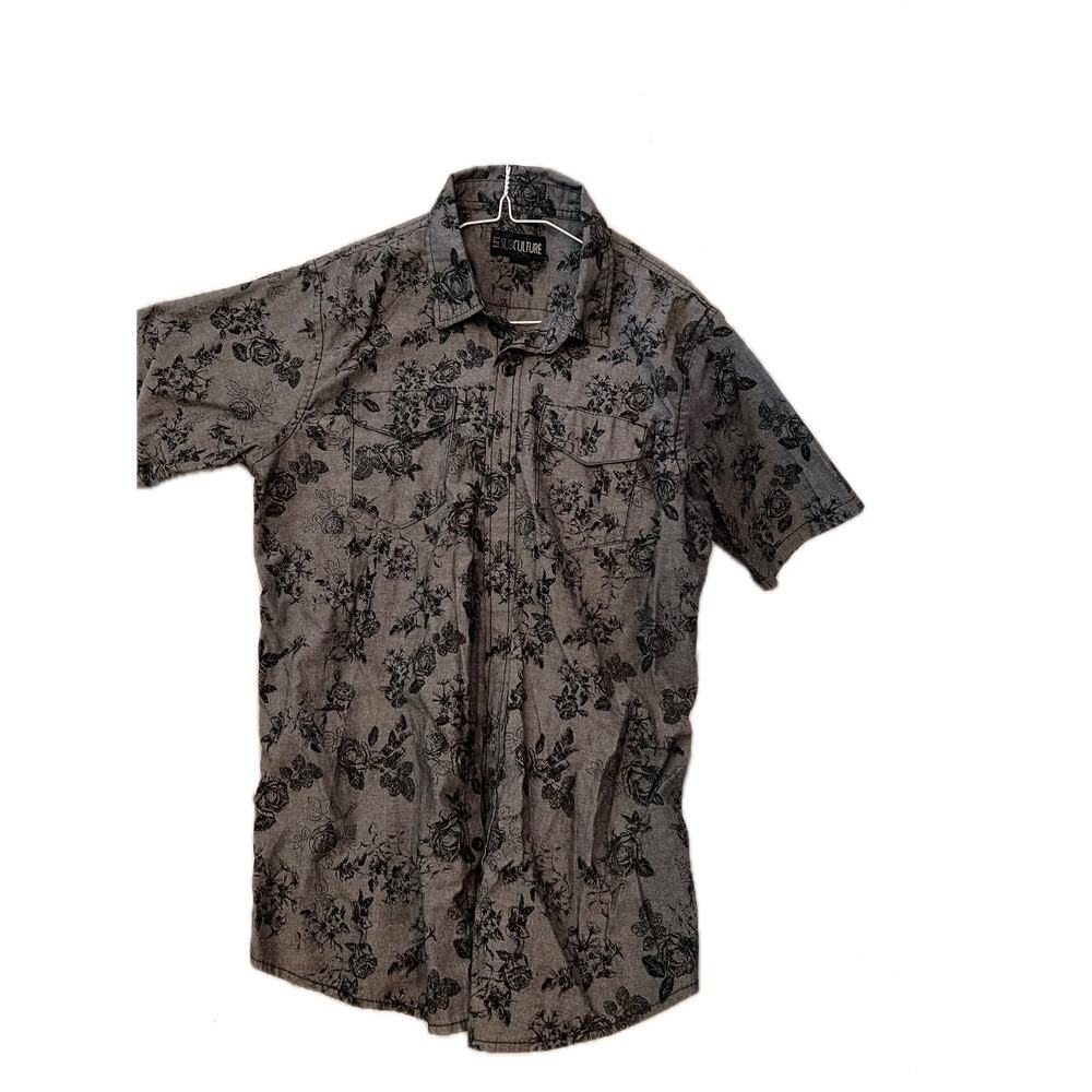 Subculture Gray Black Print Short Sleeve Shirt Mens Large
